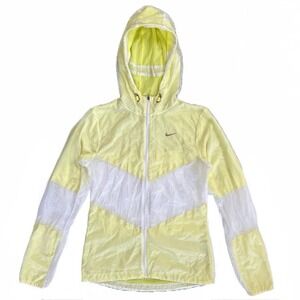 Nike Women's Cyclone‎ Windrunner Jacket Yellow White Lightweight Hooded Size XS